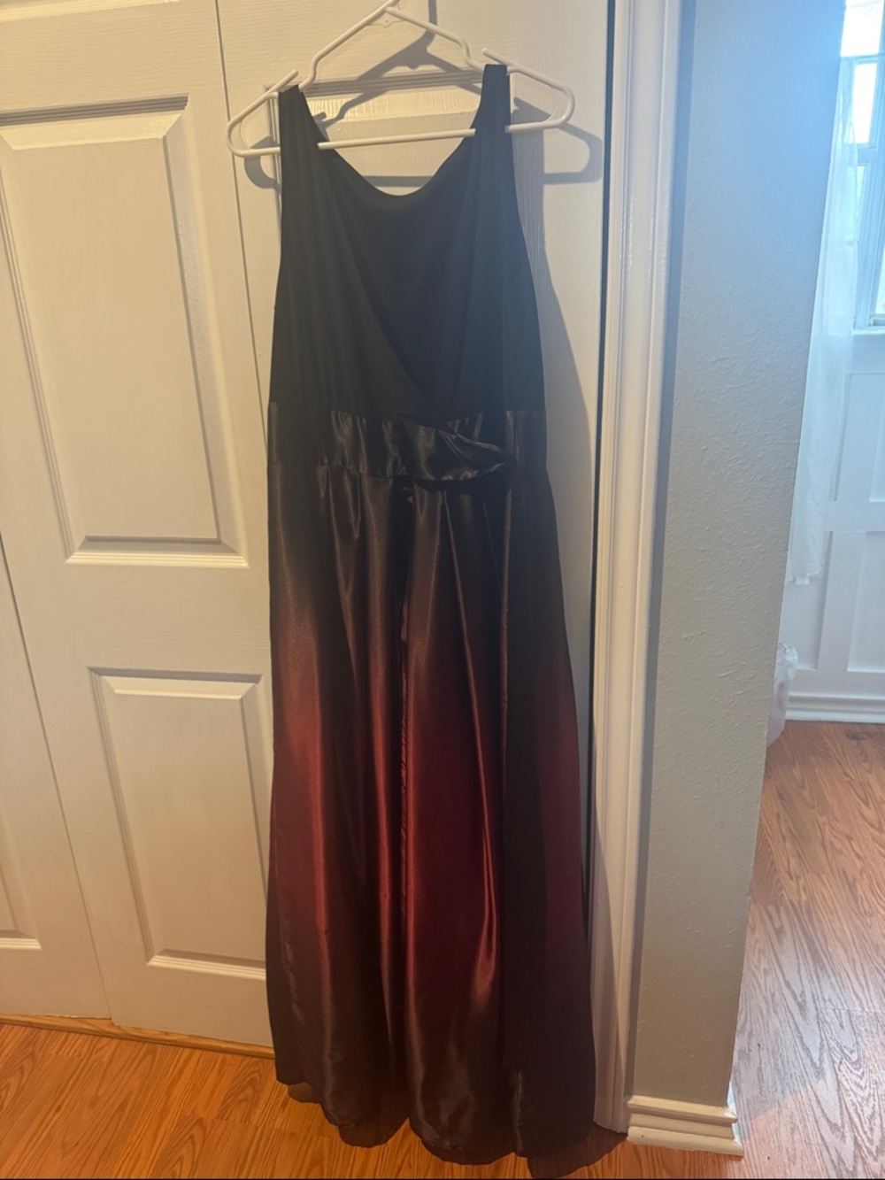 Black and Burgundy Ombre Satin Evening Gown from Dillards.  Worn once